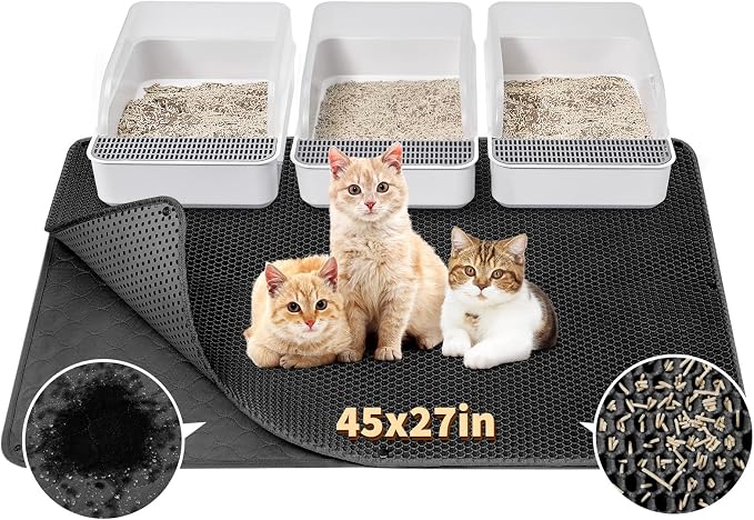 Fostanfly Cat Litter Mat, Machine Washable, Extra Large XL 45"x27", Black | Kitty Litter Trapping Mat, Urine & Waterproof, Double Layer Design, Honeycomb Scatter Control- Easy Clean for Floor by HOME
