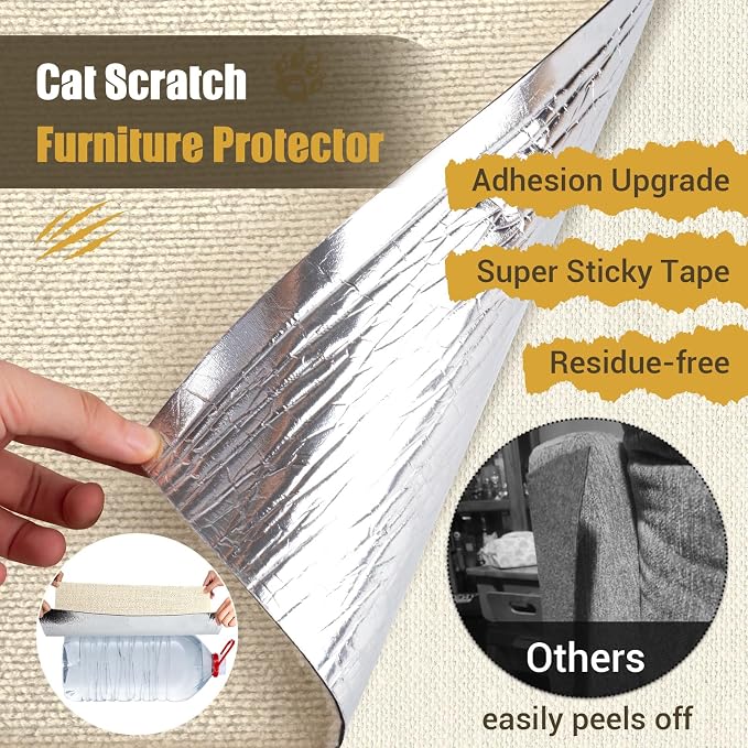 Cat Scratch Couch Protector, 90"x16" Trimmable Anti-Scratch with Grid Tape | Protect Couch from Cat Claws with Double Self-Adhesive Carpet, Great for Sofa & Indoor Wooden Furniture (Off White) - Image 3