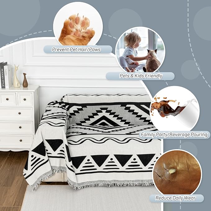 MYSKY HOME Couch Cover for Sectional Sofa Set Boho Geometric Furniture Sofa Cover Washable for Dog Cat Pets Couch Cover 3 Seat Sofa Chenille Couch Protector Multi-Use Couch Covers Blanket,71" X134" - Image 4