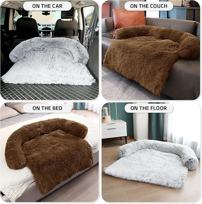 GGIB Calming Dog Bed Fluffy Plush Dog Mat for Furniture Protector with Removable Washable Cover for Large Medium Small Dogs and Cats (Medium, Brown) - Image 6
