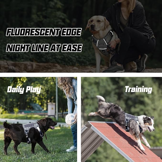 AUROTH Dog Harness for Large Dogs, No Pull Tactical Dog Vest with 2 Clips | Easy Control with handle, Adjustable, Reflective, Military K9, for German Shepherd Husky Walking, Bohemia Grey, Large - Image 6