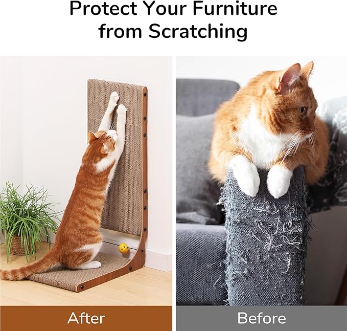 FUKUMARU Cat Scratcher for Indoor Cats, 26.8 Inch Cat Scratch Pad L Shaped | 2 Packs Cardboard Cat Scratcher, Vertical Cat Scratching Board with Ball Toy, Walnut Color - Image 7