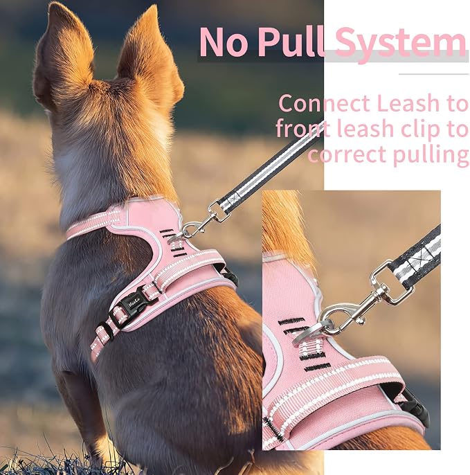 HEELE Dog Harness Dog Harness Small Dog No Pull Harness with Soft Handle Reflective Harness Adjustable, Pink, XS | Soft Breathable Padded Pet Vest, No Pull No Choke, Adjustable 2 Metal Rings for Outdoor Walking Training - Image 3