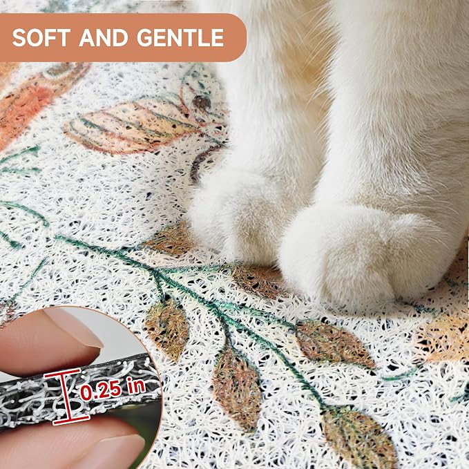 Cat Litter Mat, 24" x 16" Litter Mat, Traps 100% Cat Litter, Non-Slip Litter Box Trapping Mat, Cute Decor Litter Mat, Easy Clean for Scatter Control, Waterproof Urine Protection - Image 5
