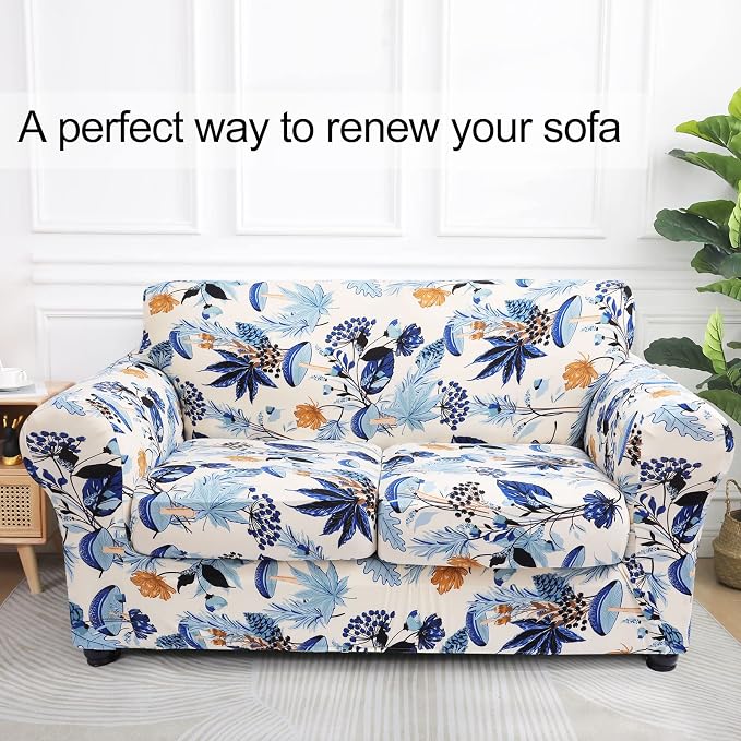 hyha Stretch Couch Cover, Sofa Covers for 2 Separate Cushion Couch Washable | Loveseat Cover, Floral Pattern, Printed, 3 Pieces, 2 Seater Furniture Protector with Elastic Bottom for Dogs, Pet Friendly - Image 8
