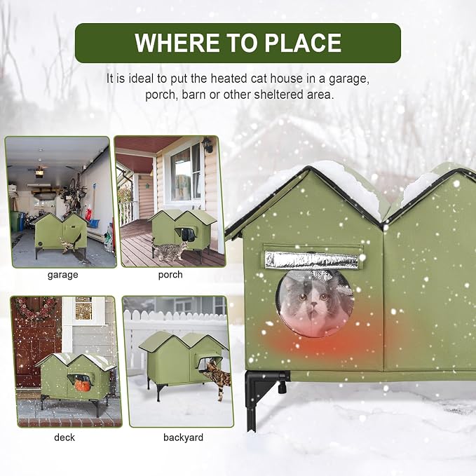 Heated Cat House for Outside Winter, Large Heated Outdoor Cat House Weatherproof, Elevated Bed, Escape Door, Insulated Outdoor Cat Shelter with Heater for Multiple Cats Feral Stray Kitty, Easy Setup - Image 6