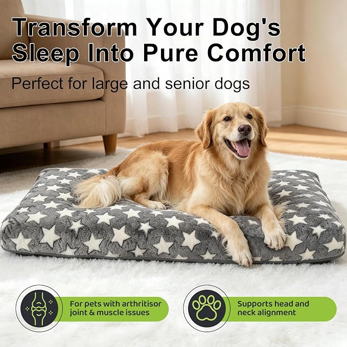 Orthopedic Dog Bed for Large Dogs, Washable Dog Mat with Removable Zippered Cover, Non-Slip Bottom, Comfort Crate Bed (Grey, L(35"*23"*3.1")) - Image 4