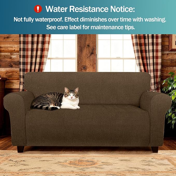 Waterproof Stretch Spandex Loveseat Couch Cover - Non-Slip Soft Sofa Slipcover with Elastic Bottom, Washable Leakproof Furniture Protector for Kids, Pets, Dogs & Cats (Loveseat, Chocolate) - Image 2