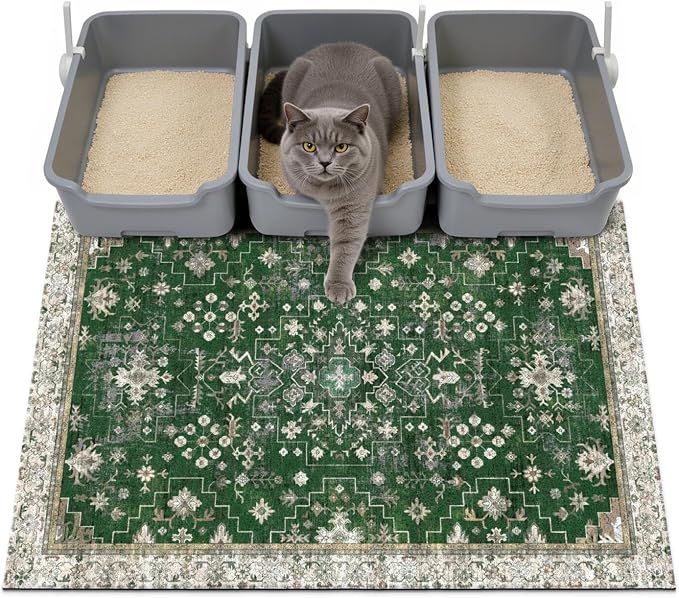 Cat Litter Mat Litter Trapping Mat, 40"x30" Waterproof Urine Proof Litter Box Mat Catcher Mat Non-Slip Washable for Kitty Kitten, Green by Unknown