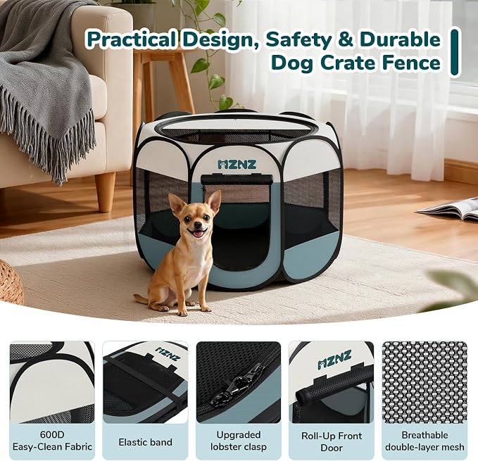 Dog Playpen, Portable Cat Playpen Crate Indoor for Dogs Cats Rabbits, Foldable Small Animal Guinea Pigs Bunny Cage Enclosure for Outdoor, Pop Up Dogs Cats Tent Kennel with Carrying Case, Grey - Image 7