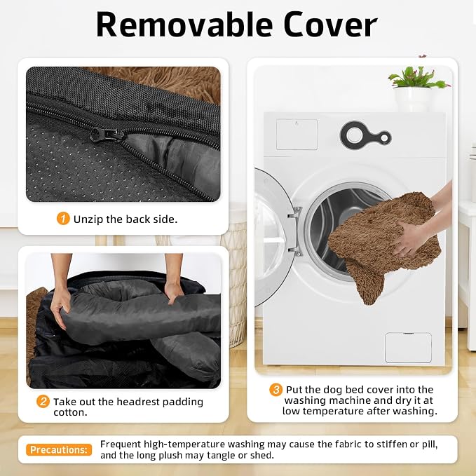 GGIB Calming Dog Bed Fluffy Plush Dog Mat for Furniture Protector with Removable Washable Cover for Large Medium Small Dogs and Cats (Medium, Brown) - Image 4
