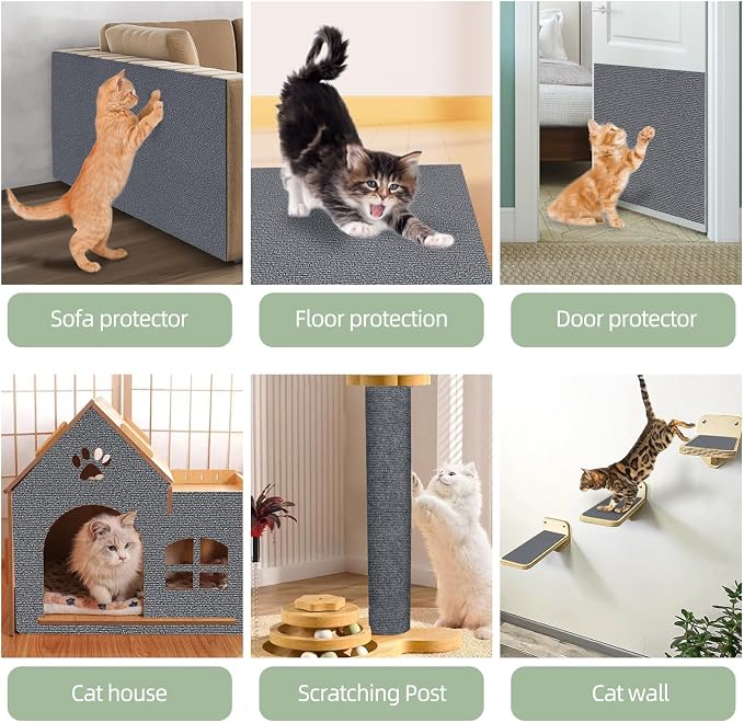 Cat Scratch Mat 120"x15.8",Cat Scratch Carpet Trimmable Self-Adhesive Cat Scratch Pad,Decorative Cat Tree Shelf，Cat Wall，Cat Scratching Post,Cat Couch Protector(Grey) - Image 3