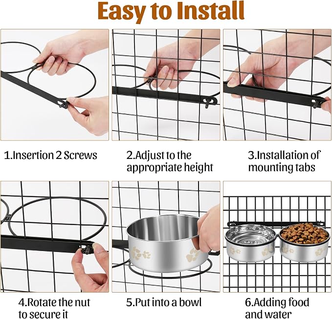 No Spill Dog Crate Water Bowls, 40oz Stainless Steel Dog Food and Water Bowl Set for Large/Medium/Small Pets, Detachable Hanging Pets Bowls for Cage, Kennel, Crate,Convenient for Adding Food and Water - Image 4