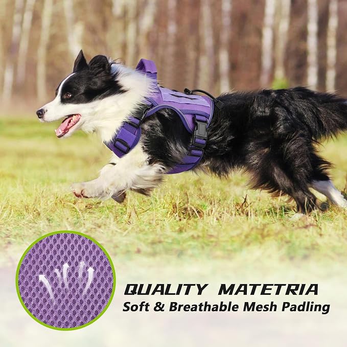 WINGOIN Purple Tactical Dog Harness for Small Dogs,No Pull Dog Harness | with Handle,Adjustable Reflective,Military K9 Style,Big Size Dog Vest,for German Shepherd,for Walking Training Hunting - Image 3