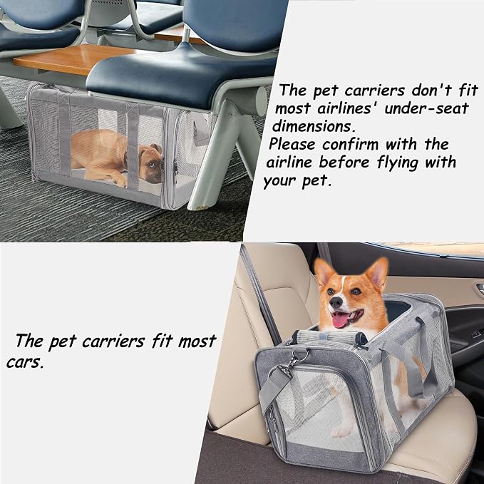 Cat Dog Carrier for Small Medium Cats Pet Carrier Bag for Cats Puppies Portable Dog Carrier Soft Pet Travel Carrier for Pet Bag Carrier Airline Approved Dog Cat Carrier (Large, Grey) - Image 5