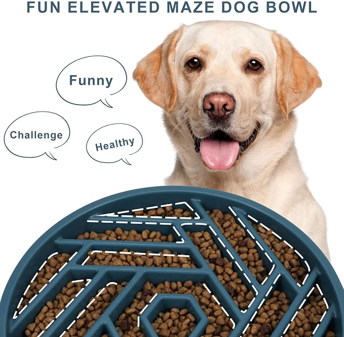 TOBYTO Slow Feeder Dog Bowls Large Medium Breed,Anti-Choking Slow Eating Dog Food Bowl,Non Slip Pet Slower Food Feeding Bowls Large Puzzle Slow Feeder Bloat Stop Maze Dog Dishes,Dark Blue - Image 3