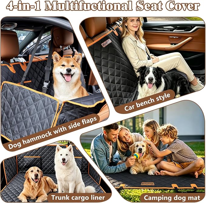 Dog Seat Cover for Back Seat, Waterproof Dog Hammock for Car & SUV，600D Oxford Scratch Resistant & Non-Slip, Seat Covers Protector with Zipper & Dog Seat Belt, Easy Install, Machine Washable - Image 5