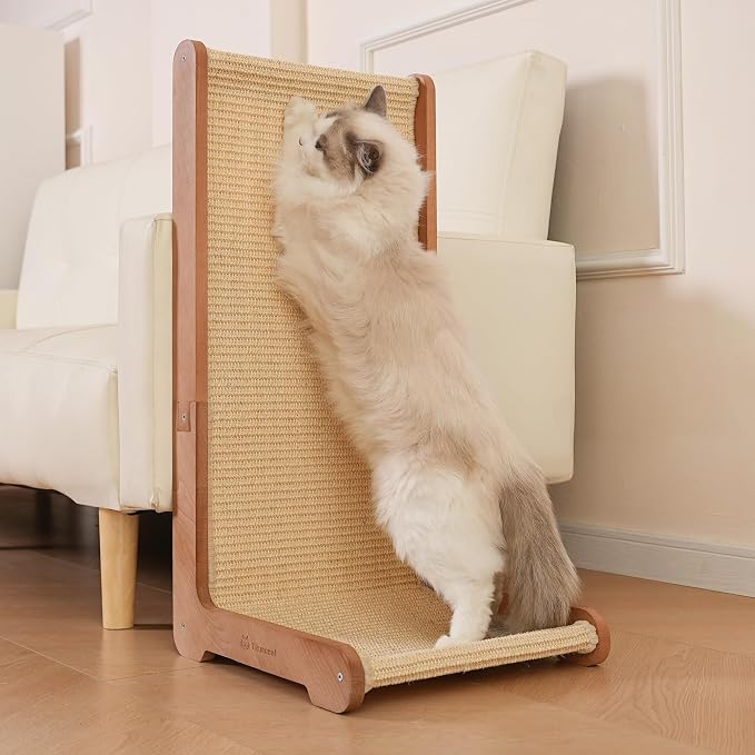 Sisal Cat Scratcher for Indoor Cats, Beechwood Base, Natural Sisal Woven Scratch Pad, Durable Scratching Post, Furniture Protector (L1) by Tismucel