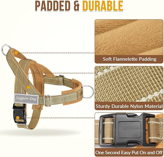 SlowTon No Pull Dog Harness with Front Clip - Heavy Duty, Soft Padded | Neck & Chest Adjustable, Tactical Pet Vest and Leash Set for Large Medium Sized Dogs, for Easy Walk & Training, Tan L - Image 3