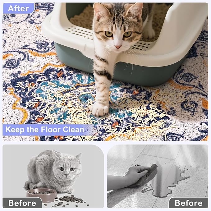 Bienbee Cat Litter Mat, 40" x 30" Dense Trapping Mesh for Litter Boxes | Litter Box Mat with PVC Mesh, Waterproof &Urineproof, Non-Slip Grip, Soft On Kitty Paws and Easy to Clean to Protect Floor - Image 2