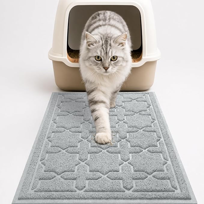 Yimobra Cat Litter Mat, Easy Clean Trapping PVC Mat, 35.4" x 23.6", Waterproof Backing, Non Slip Bottom, Scatter Control Pad for Litter Box, Grey by Yimobra