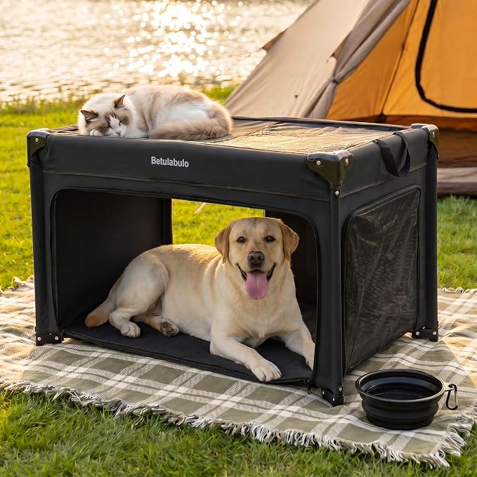36 Inch Collapsible Travel Dog Crate, 4 Doors & Soft Pet Mat | Portable Dog Travel Crate for Medium Dogs,Large Storage Bag & Breathable Mesh,Soft Sided Dog Crate for Indoor & Outdoor Black - Image 2
