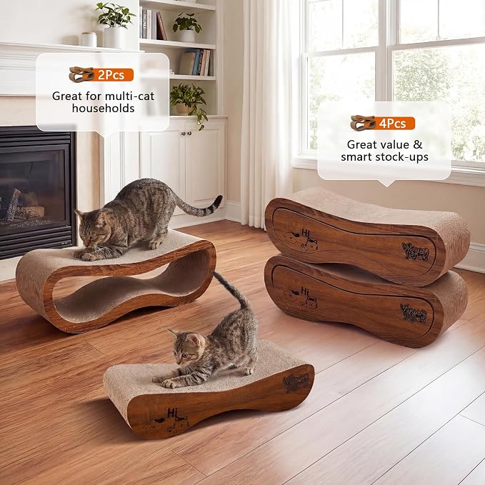 Cat Scratcher Set Cardboard Lounge Bed Scratch Pad for Indoor Cats Kittens | Reversible Durable Cardboard|Satisfies Cat Scratching Instinct|Protects Furniture|Indoor Cats & Kittens|Stackable Space Saver - Image 4