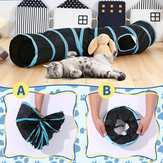 Pet Cat Tunnel, S-Shaped Tunnels for Indoor Cats, Collapsible Pet Tunnel for Kitten, Puppy, Rabbit, 25cm-Wide Tunnels, Durable & Breathable, with Peek Hole Toy Ball - Image 4