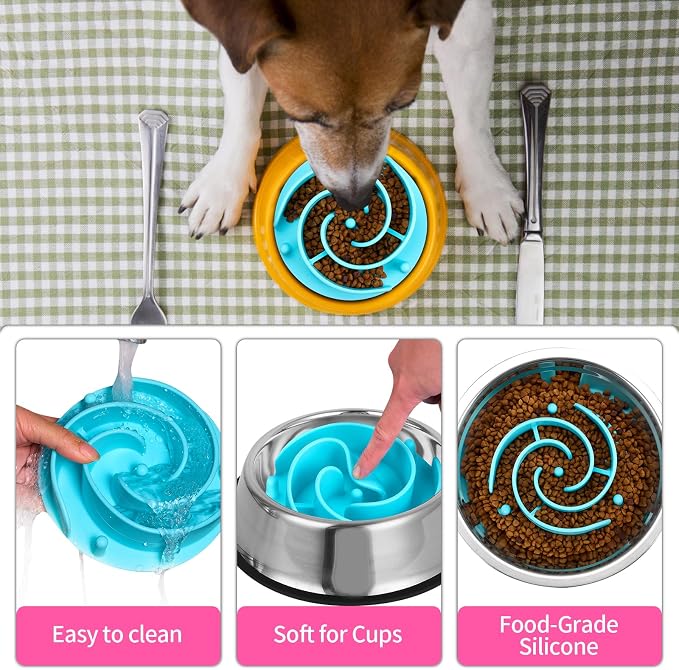 Slow Feeder Dog Bowls Insert, Bestalk Soft Silicone Slow Eating Feeder Insert with Suction Cups for Small, Medium and Large Dogs, Fit into Basic and Elevated Dog Bowls, Teal - Image 3