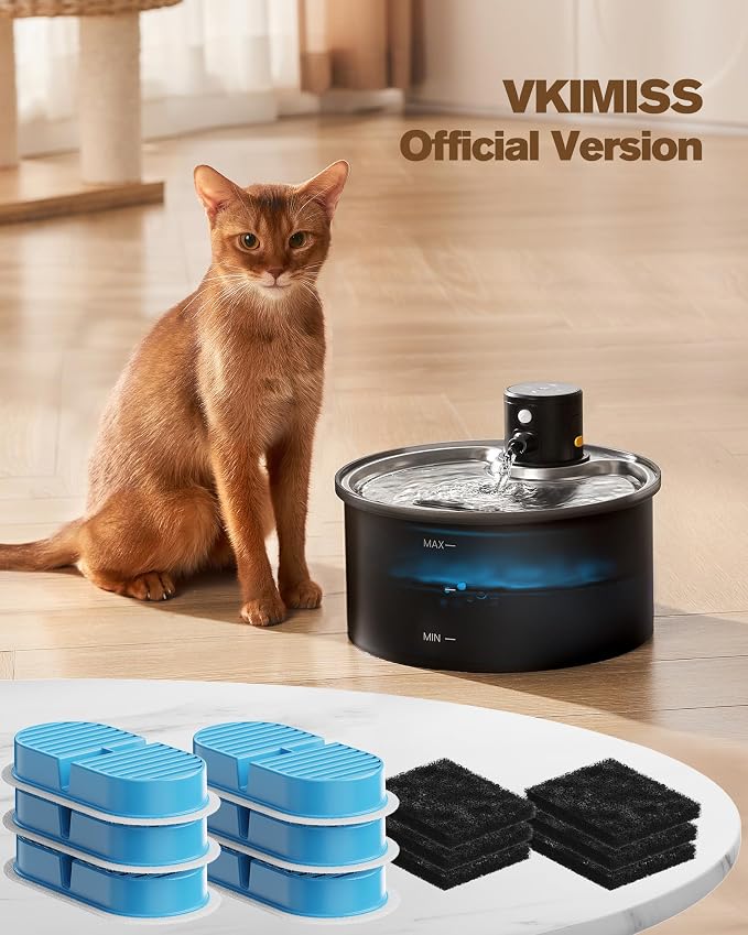 VKIMISS Cat Water Fountain Filters: Pet Water Dispenser Filter Replacement | Official Cat Fountain Replacement Filters & Pre-Filter Sponges for VKIMISS 108oz Automatic Pet Fountains - Image 6
