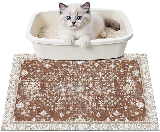 Cat Litter Mat Litter Trapping Mat, 24"x15" Waterproof Urine Proof Litter Box Mat Catcher Mat Non-Slip Washable for Kitty Kitten, Brown by Unknown