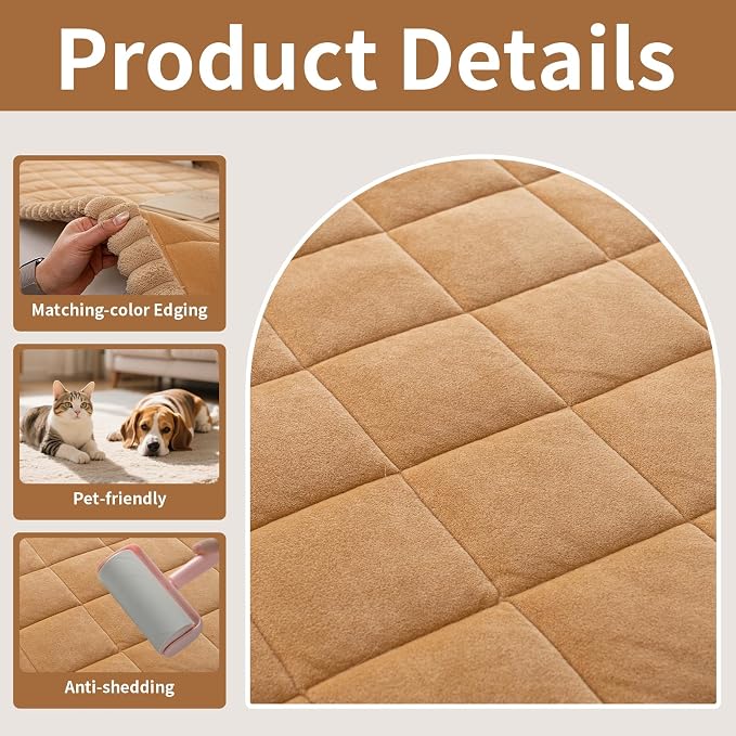 Couch Covers for Dogs, Pet Couch Covers for Recliner, Couchs Protector for Dogs, Sofa Cover for Pets Washable, Dog Cover for Couch, Velvet Couchs Protector for Pets(1PC,Khaki,27.6"×27.6") - Image 3