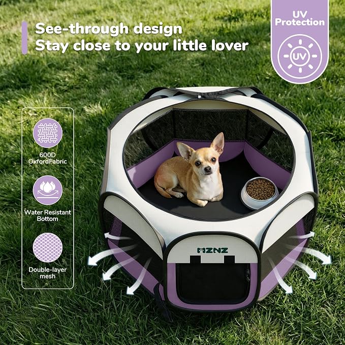 Dog Cat Small Animal Puppy Playpen Crate, Small, Purple | Portable Pop Up Pet Cage Enclosure Tent Kennel Indoor Outdoor with Carrying Case, No Assembly, Camping Use - Image 6