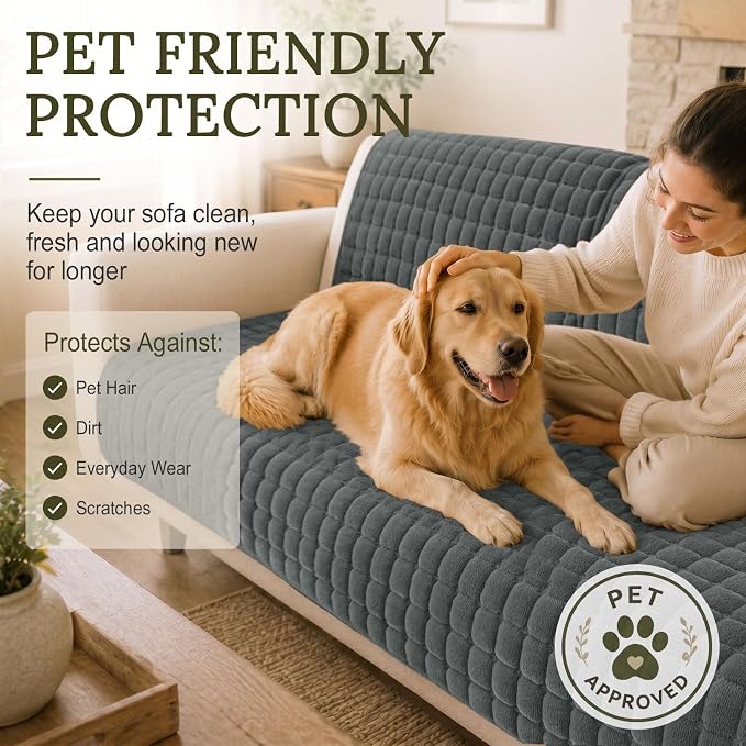 Smiry Velvet Couch Cover for Dogs, Non Slip Soft Sofa Protector for Pets | Washable Sofa Cover for Cats, Cozy Furniture Protector Against Pet Hair, Scratches, Fits Sectional Sofa(Dark Grey, 36"x88") - Image 6