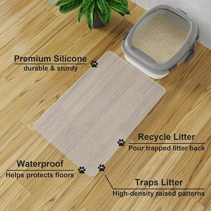 Cat Litter Mat 23.5x16 Silicone Trapping Mat Semi Transparent | for Kitty Litter Box, Easy Clean, BPA Free Rubber, Center Litter Collection, Easy Pour-Back, Waterproof, Odor-Resistant - Image 2
