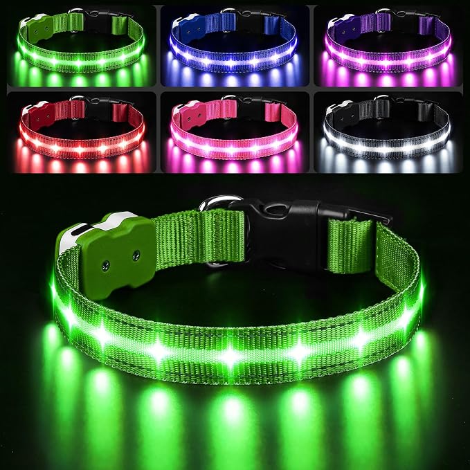 PcEoTllar Light Up Dog Collar, Glow in The Dark for Night Walking, Green, S | Led Dog Collar for Night Walking, 3 Flashing Mode, USB Charge, For Small Medium Large Dogs, Waterproof, Durable Material by PcEoTllarPetSupplies