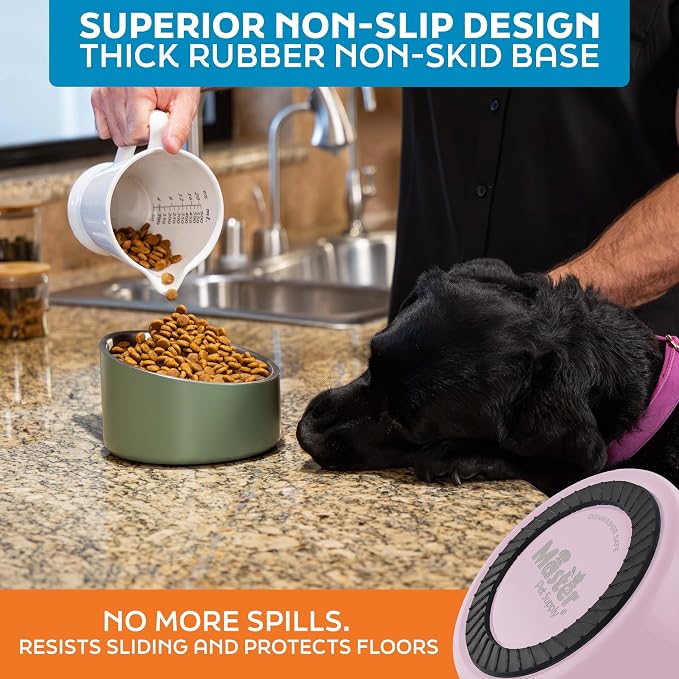 Master Pet Supply Stainless Steel Slanted Dog Cat Food Bowl 24 oz Rose | Heavy Duty Double Wall Insulated Non-Slip Elevated Bowl for French Bulldogs Pugs Cats Anti Rust Dishwasher Safe, Rose Quartz - Image 5