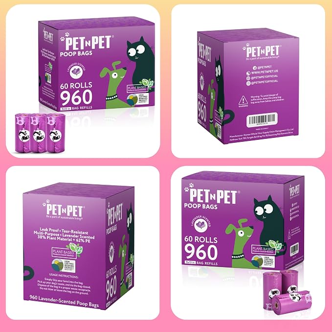 Pet N Pet Dog Poop Bags Rolls, 960 Count Dog Waste Bags, Lavender Scented - Image 7