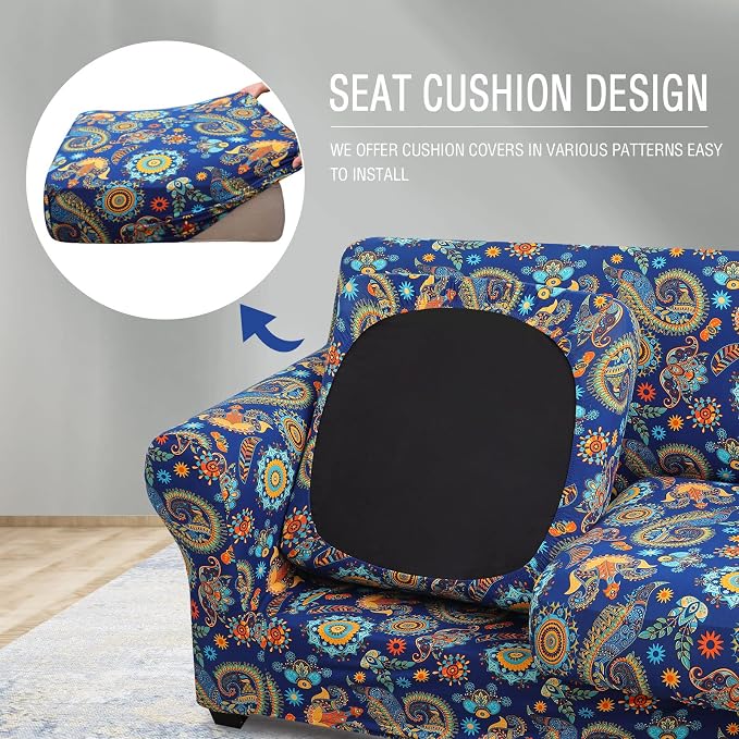 hyha Stretch Couch Covers, Chair/Sofa Covers, Armchair Slipcover for Dogs | Floral Pattern, Printed, 2 Pieces, Separate Couch Cushion Slipcover, Soft Chair Cover with Elastic Bottom for Pets (Armchair) - Image 2