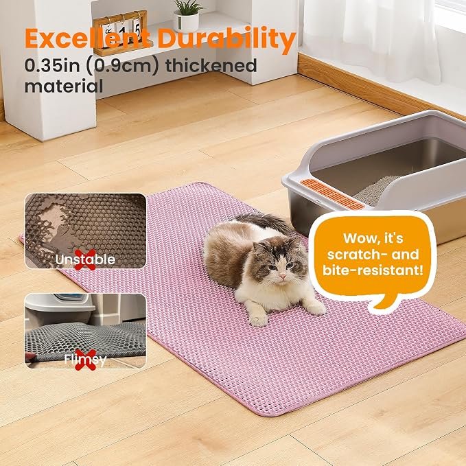 Extra Large Cat Litter Mat XXL, Double Layer Honeycomb, Pink | 46x26”, Reduces Litter Tracking, Easy to Clean, Waterproof, Non-Slip, Soft on Paws, Scratch Resistant, XXL - Image 6