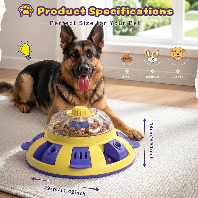 Dog Puzzle Toy, Interactive Enrichment Treat Dispenser Toys, Yellow | Mental Stimulation, IQ Training, Slow Feeder, 3 Levels Adjustable, For Puppy Small Medium Large Dogs Cats - Image 2