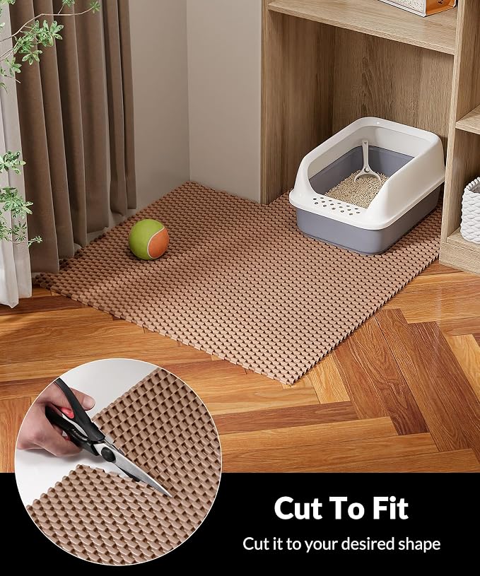 Cooyes Cat Litter Mat - Cut to Fit Any Place, 23"x17" Litter Trapping Mat for Litter Box, Easy to Clean, Waterproof & Non-Slip Kitty Pad, Scatter Control to Protect The Floor (Khaki) - Image 4