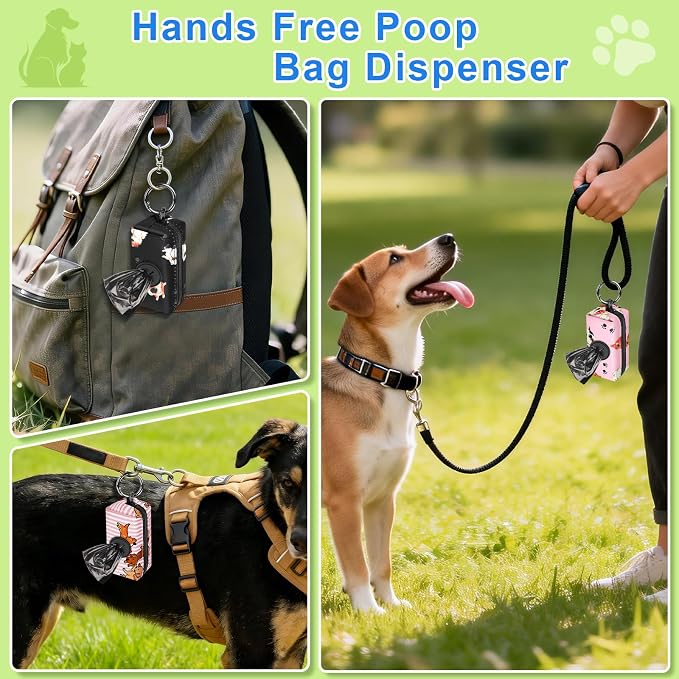 2pack Dog Poop Bag Holder with 2 Roll Bags Lightweight Zipper Dog Poop Bag Holders for Leashes Reusable Small Puppy Pet Waste Bags Dispenser Pouch with Clip Paw Pink/Purple - Image 6