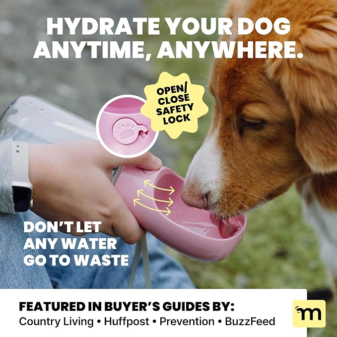 MalsiPree Leak-Proof Portable Dog Water Bottle for Travel - 19 oz, with Pink Bowl - Food Grade Plastic - Dog Bowls - Puppy Essentials - Pet Water Bottle for Trail Hiking, Park Visit & Beach Days - Image 2