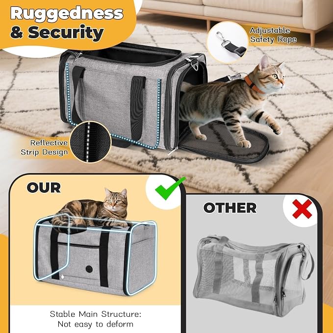 YUDODO 25lbs Cat Carrier Lightproof Soft Sided Pet Carrier for Large Cat | Airline Approved, Lightproof Breathable Design, Side Pockets, Durable Mesh, Foldable and Portable, Grey - Image 5