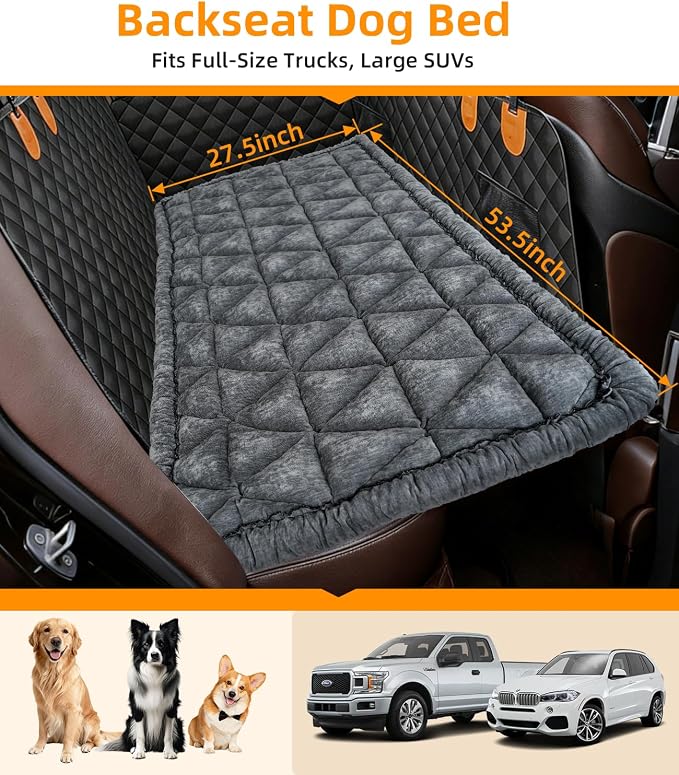 Dog Car Bed, Non-Slip Dog Seat Cover | Universal Back Seat Protector | Premium Chenille Comfort, Scratch Resistant, Silicone Backing & Machine Washable, Fits Most Cars, Trucks & SUVs - Image 7