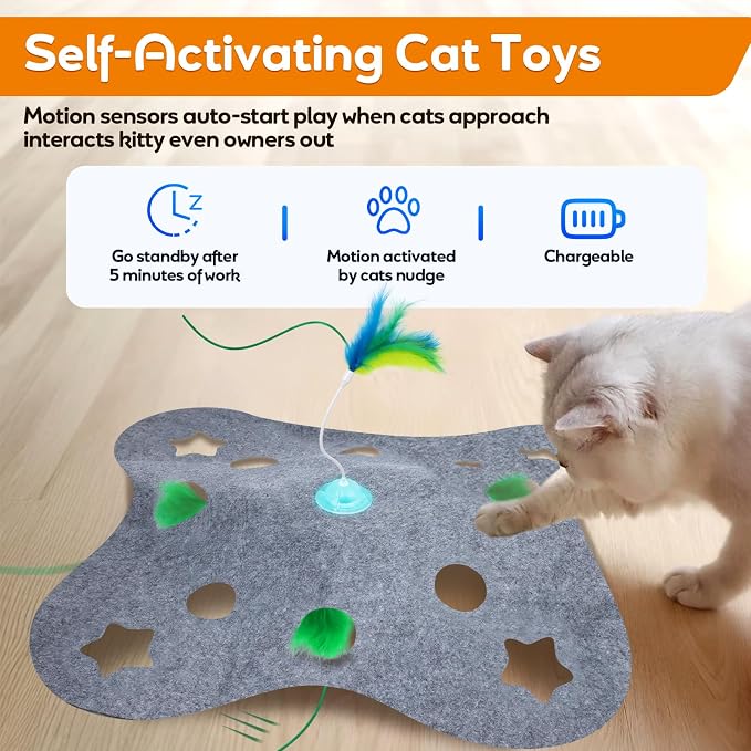 Cat Toys Interactive Cats Exercise Felt Cover Toy | Hidden Feather Spin for Cats Catching, Touch Activate While Standby, Whack A Mole Cat Toys for Cat Bored - Image 3
