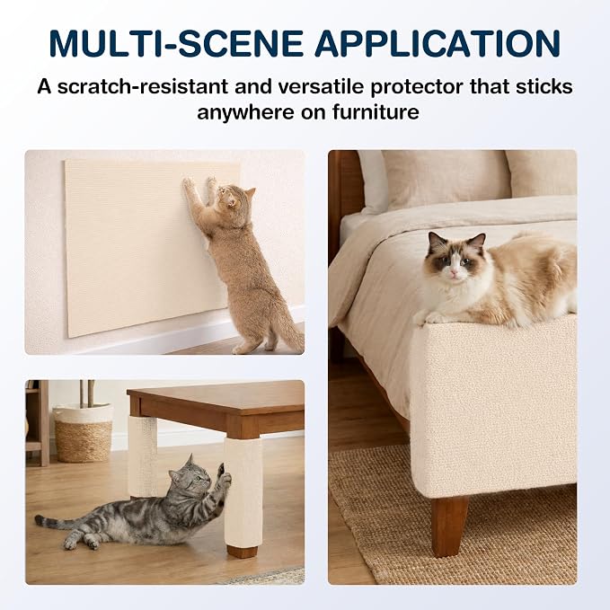157.5" x 15.8" Cat Scratch Furniture Protector, Self-Adhesive Couch Protector from Cat Claws, Cats Scratching Mat for Sofa, Wall & Door, DIY Cat Scratch Pads Replacement, 2 Pack (Off White) - Image 4