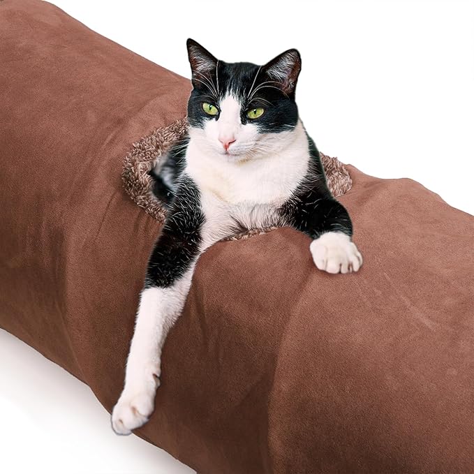 51"x 12" Collasiple Cat Play Tunnel, Cats Tubes and Tunnels, Cat Foldable Hide and Seek Tunnel Toy, Brown Suede Pet Tube Toy for Rabbits, Ferrets, Puppy, Diameter 12 Inch - Image 5