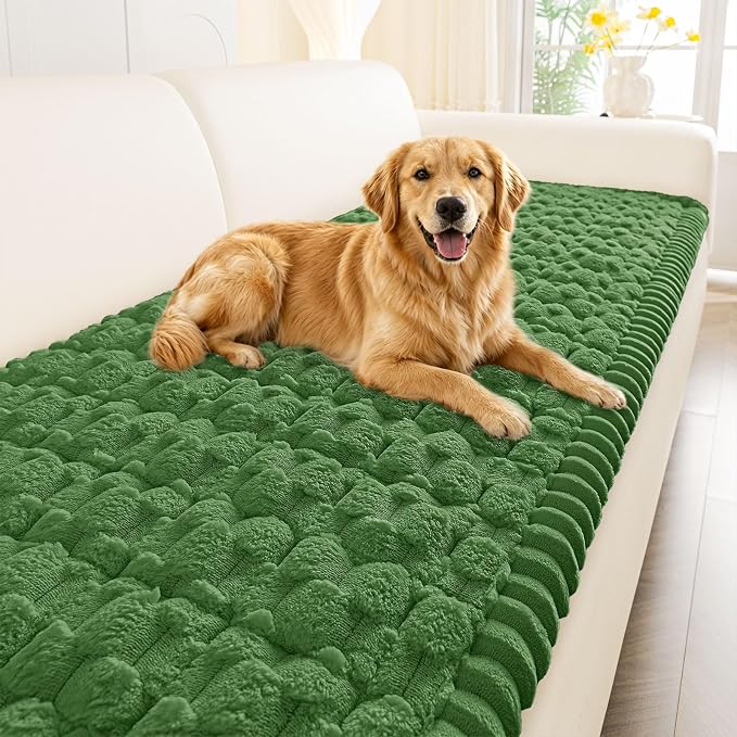 Smiry Non Slip Couch Covers for Dogs, Scratch Resistant Pet Sofa Protector | Machine Washable Soft Fuzzy Thick Furniture Cover for Sofa Loveseat Sectional Large Dogs, Olive Green, 27.6" x 47" by Smiry